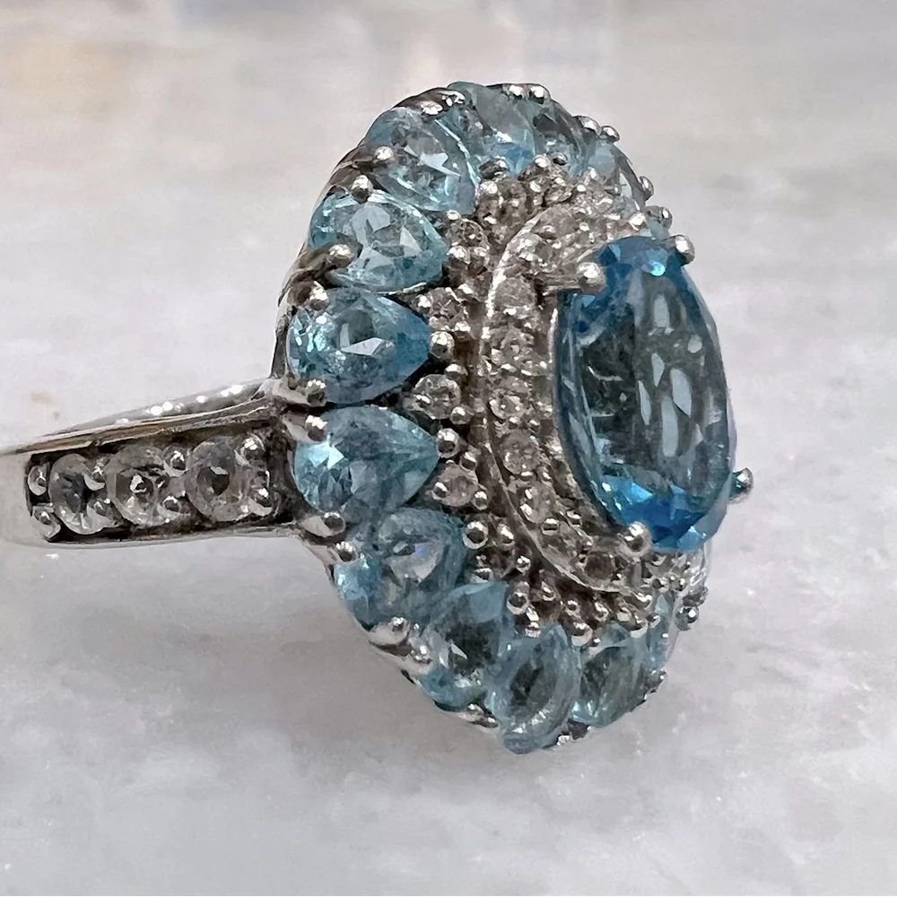 Marambaia Topaz and White Topaz Sterling Silver Cocktail Statement Ring Sz 8